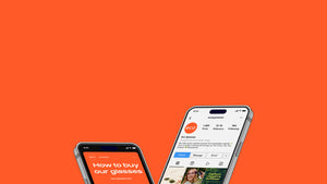 Iphone with Instagram feed floating on orange background