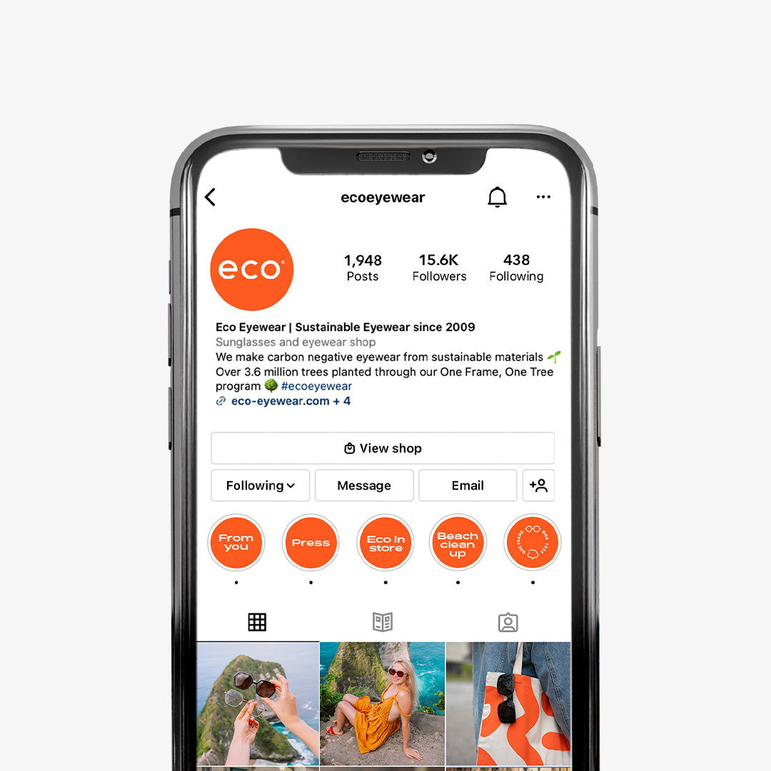 Overview of Eco Eyewear Instagram profile feed.